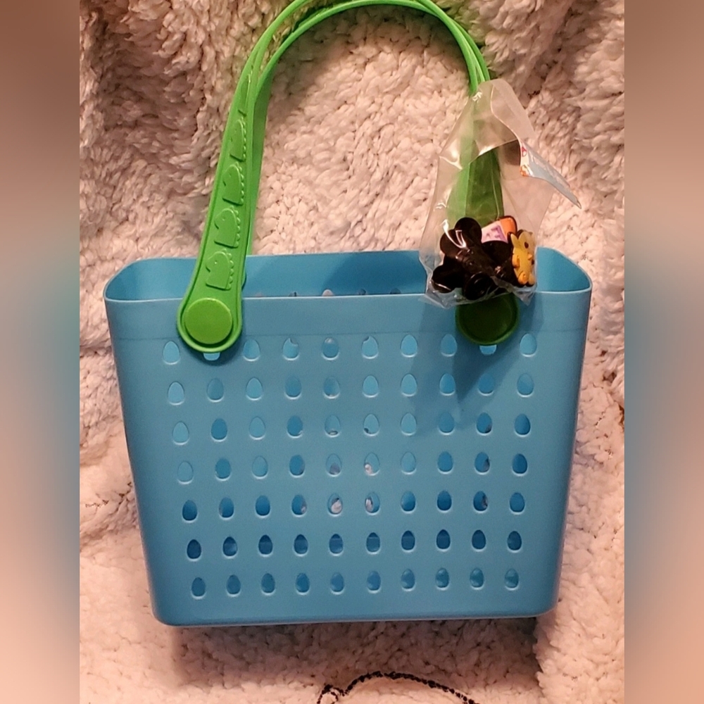 VIRAL Blue & Green Mini Easter Reusable Basket Bag Tote With Charms